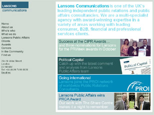 Lansons Communications home page image